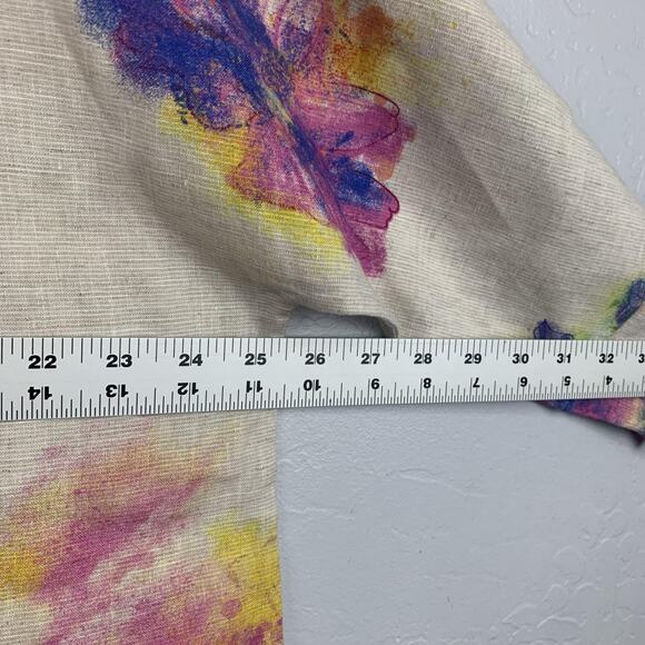 Ali Miles Shirt Womens XL Beige Linen Blend Floral 3/4 Sleeve Button Back Tunic - Picture 4 of 7